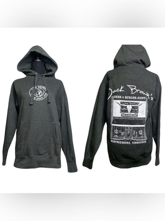 Cotton Heritage Other - Jack Brown’s Beer & Burger Dark Gray Hoodie Unisex Medium Fitted Murfreesboro TN